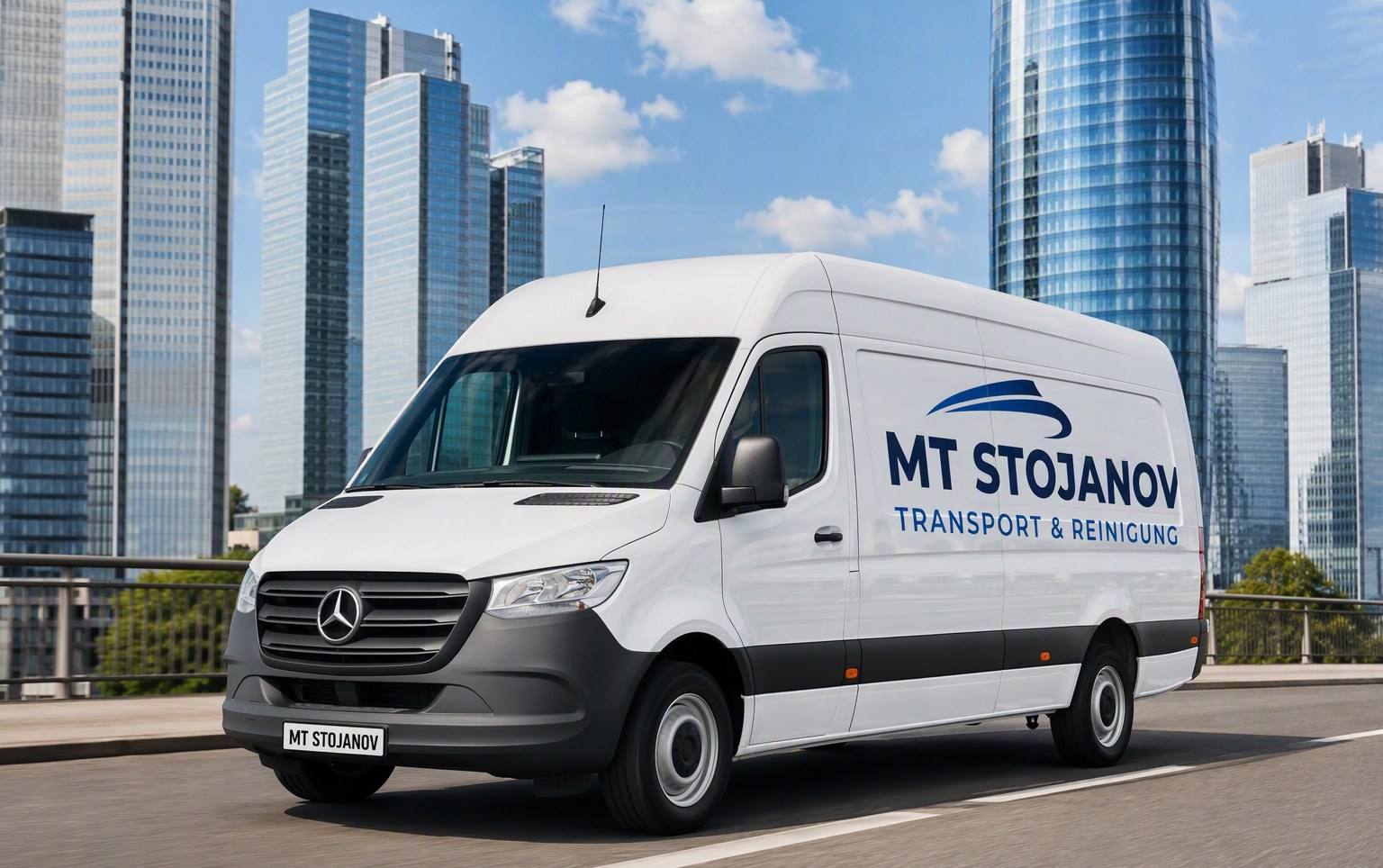 MT Stojanov Transportfahrzeug &ndash; wei&szlig;er Sprinter mit Firmenbranding